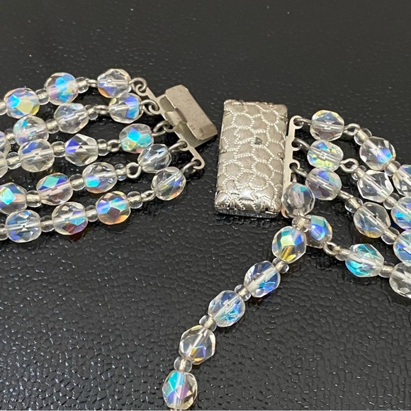 Vintage Unsigned Czech Fire Polished Aurora Borealis 5- Strand Beaded Necklace - Picture 8 of 11